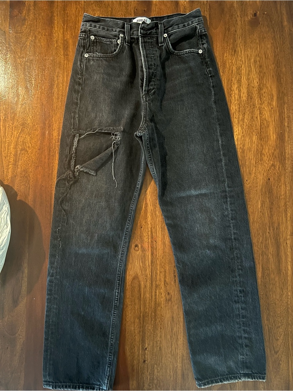 Agolde Men's Straight Black Distressed Jeans